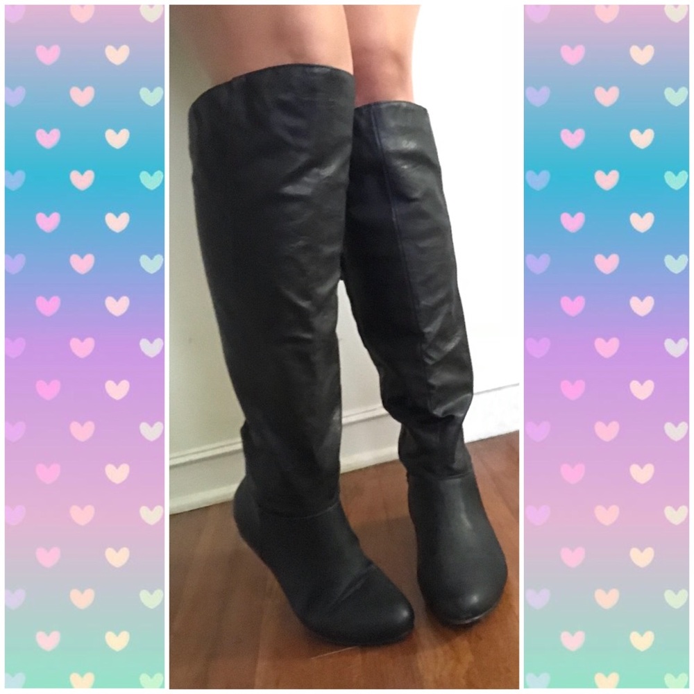 Call It Spring Faux Leather Knee High Black Boots